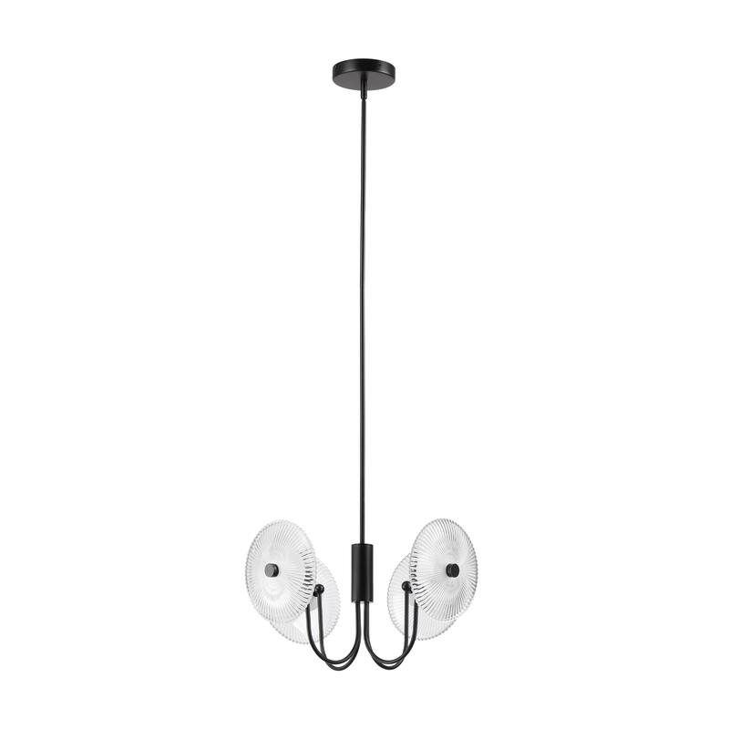 Nordic Ribbed Glass 4 Light LED Integrated Geometric Chandelier Gold or Black