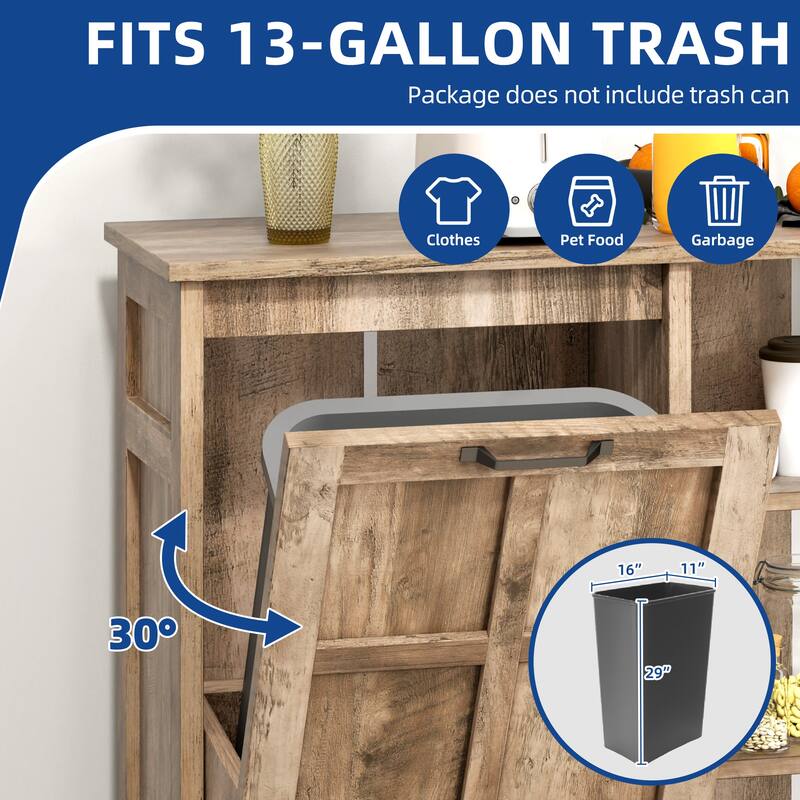 Moasis Kitchen Tilt Out Trash Cabinet Fits 13 Gallon Cabinet Trash Can with Outlet and Adjustable Shelves