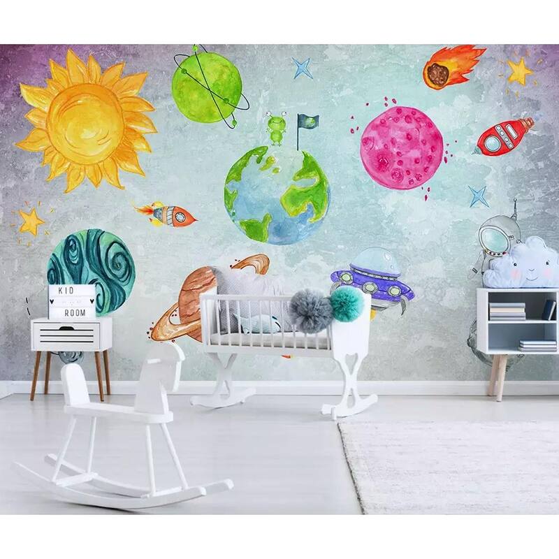 GK Wall Design Planets Cartoon Space Astronauts Removable Wallpaper