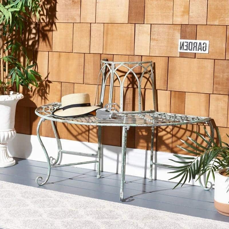 Iron Outdoor Half-Circle Patio Garden Tree Bench - 23.5'' D x 50” W x 30.75” H