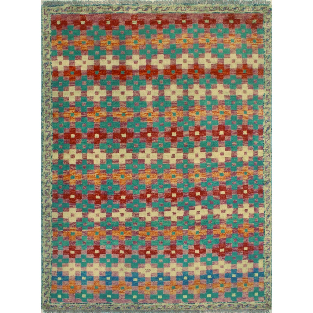 Balochi Afaf Lt. Green/Rust Rug - 3'4" x 4'10"