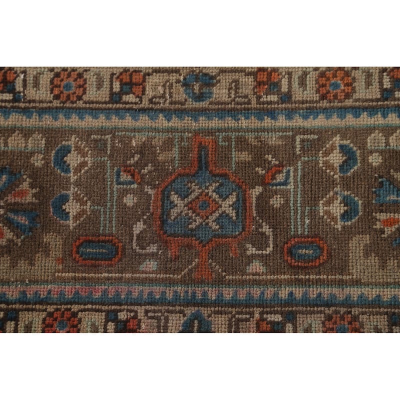 Gray Geometric Tabriz Persian Vintage Rug Handmade Wool Carpet - 6'8"x 9'7"