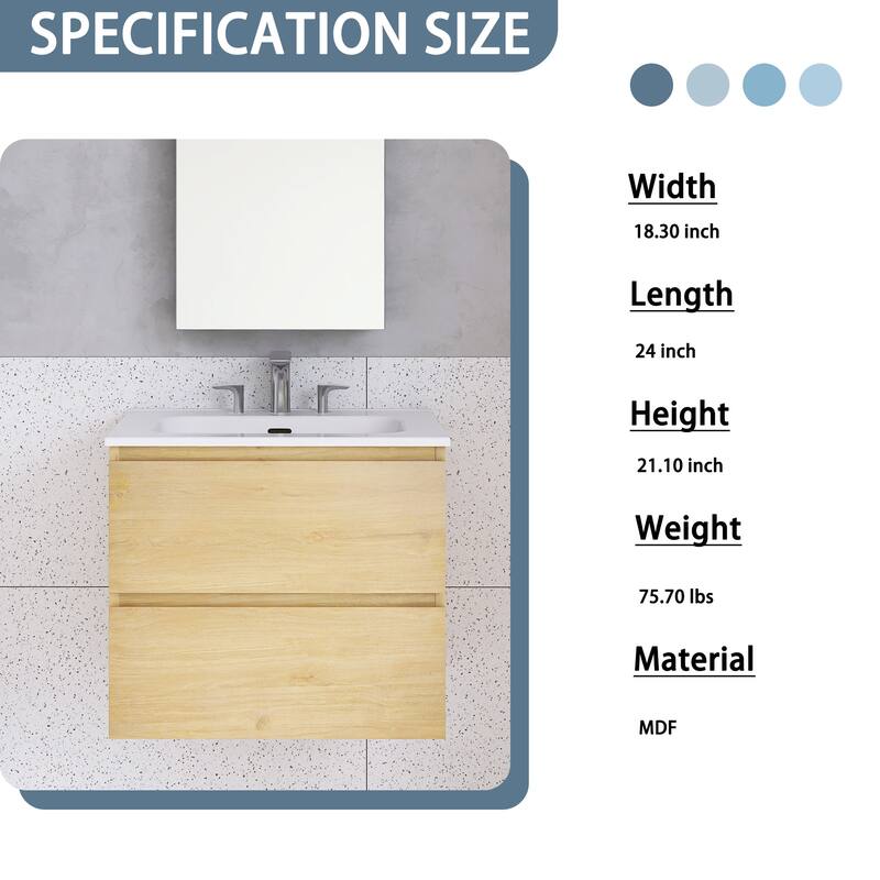 Floating Integrated Bathroom Vanity with Ceramic Sink, Three Faucet Holes