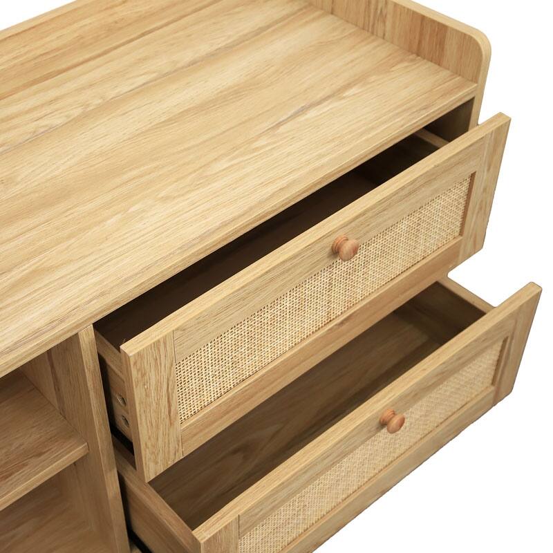 Rattan TV Stand Media Entertainment Center with Adjustable Shelf & 2