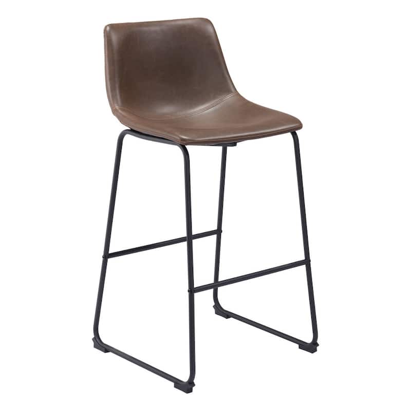 HomeRoots Set of Two 29" Espresso and Black Faux Leather and Steel Counter Height Bar Chairs