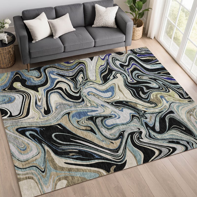 Machine Washable Indoor/ Outdoor Contemproary Fusion Chantille Rug