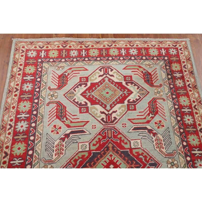 Oriental Blue Kazak Area Rug Hand-Knotted Wool Carpet - 3'8" x 5'8"