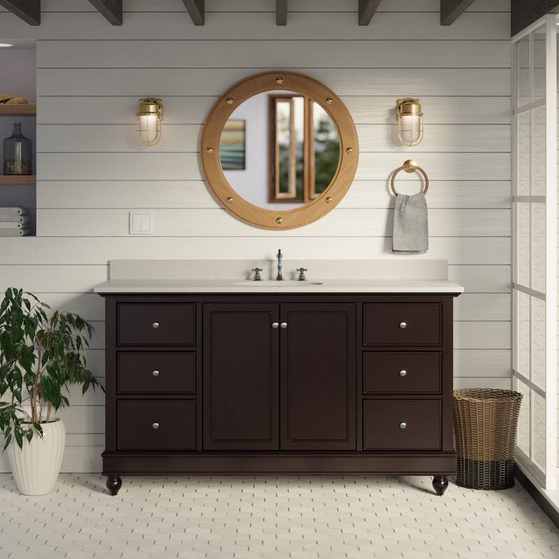 KitchenBathCollection Bella 60" Single Bathroom Vanity with Quartz Top - Chocolate