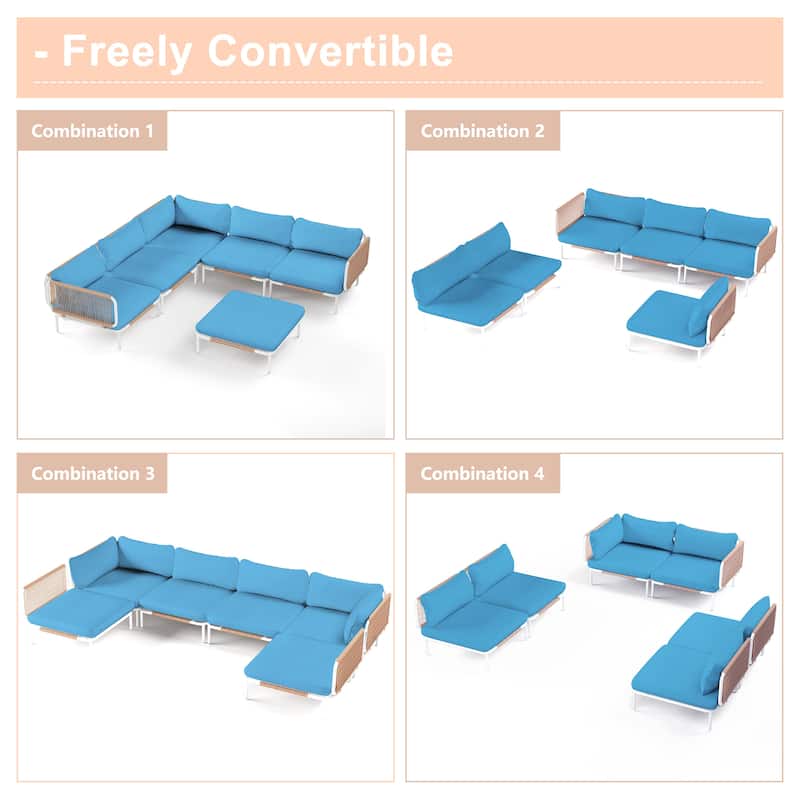 Outdoor Cushioned Sectional Sofa Chat Set Patio Furniture Conversation Set, Free Combination