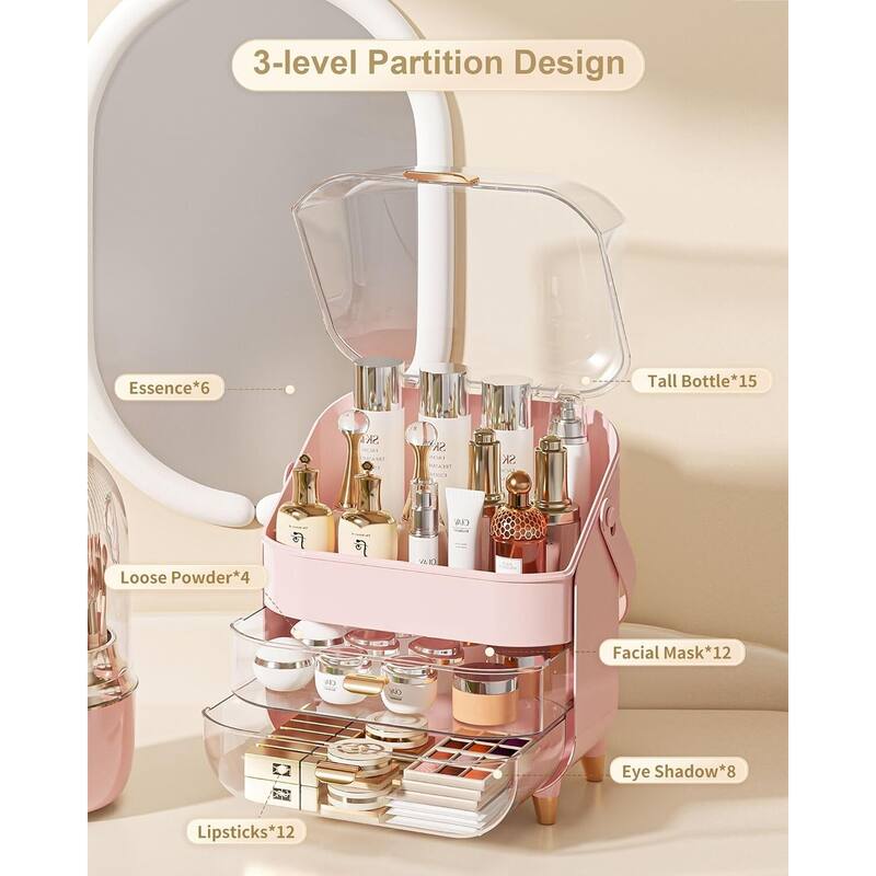 Makeup Skincare Holder Bathroom Counter Storage Box Cosmetic Display Cases - 11.7"D x 11.7"W x 15.6"H