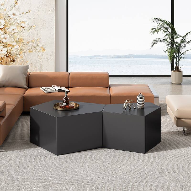 Geometric Coffee Table Set - Black
