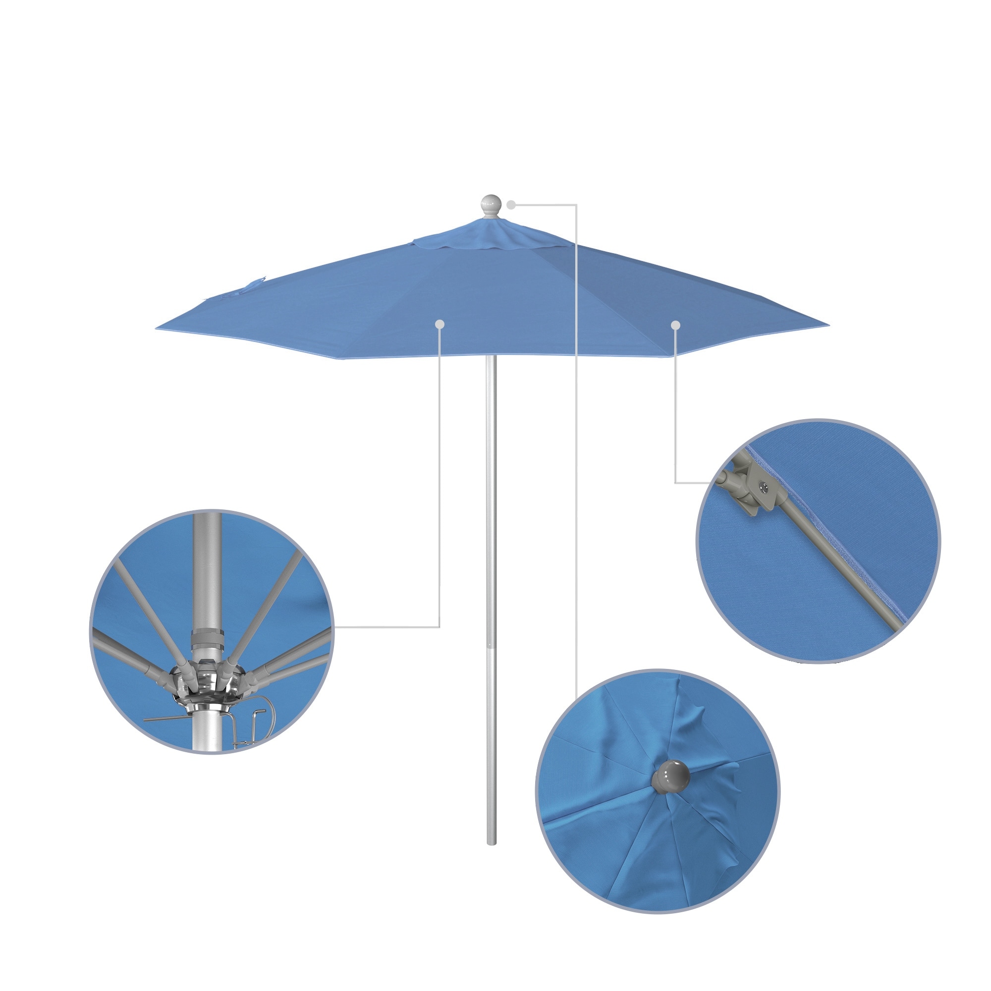 blue patio umbrella silver pole BLUU Aluminum Outdoor Umbrella, 5-YEAR Fade-Resistant Outdoor Market Patio Table with Push Button Tilt, for Pool, Deck, Garden and Lawn This heavy duty 9 foot commercial grade umbrella by California Umbrella offers all the features a residential or commercial owner demands 13' Octagon Pulley Premier Umbrella