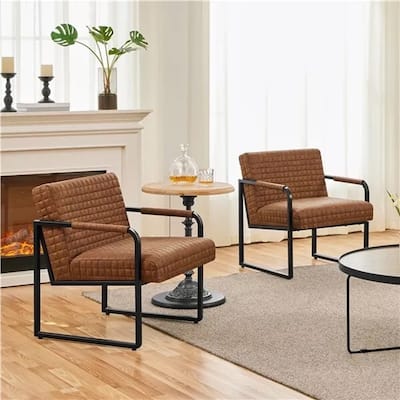 PU Leather Accent Armchair Living Room Chair Metal Frame Brown - 22" x 29"