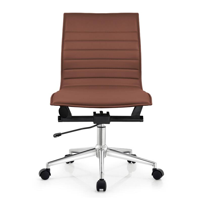 Swivel Mid-back Armless PU Leather Ridded Office Chair With Wheels For Conference Room Hotel Task Work Computer Executive