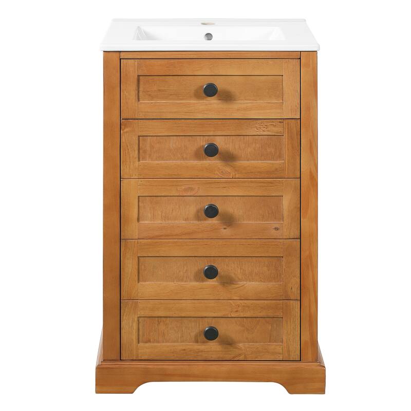 20" Bathroom Vanity with Integrated Ceramic Sink, Bathroom Cabinet with Soft-Closing Door, Solid Wood Bottom Frame