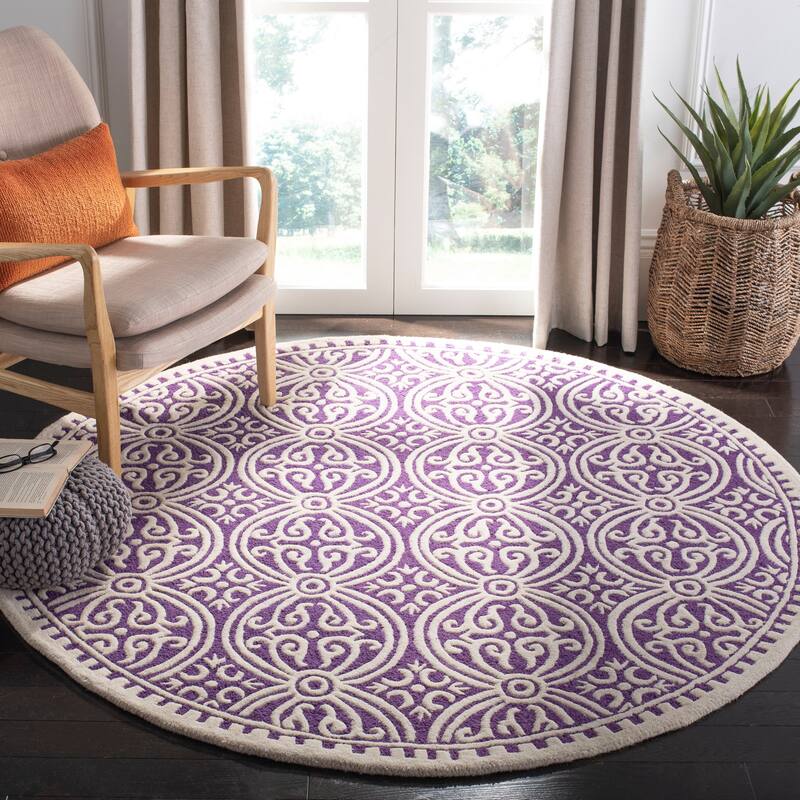 SAFAVIEH Handmade Cambridge Myrtis Modern Moroccan Wool Area Rug - 6' x 6' Round - Purple/Ivory
