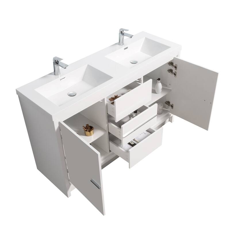 Freestanding Bathroom Vanity Set in HG-White with Integrated Solid Surface Sink