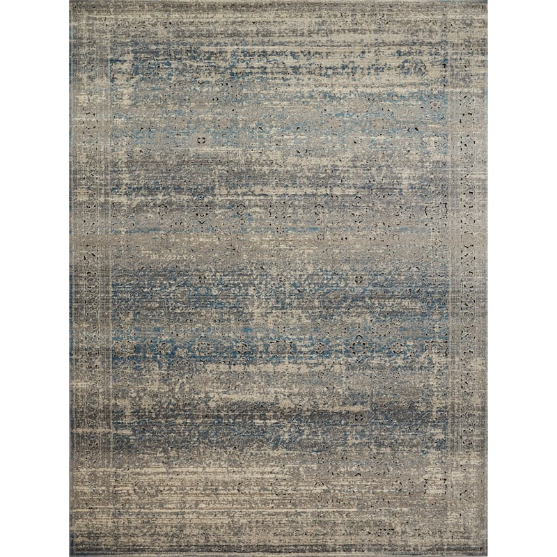 Alexander Home Carissa Distressed Floral Border Area Rug - 9'6" x 13' - Grey/Blue - Runner/Rectangle