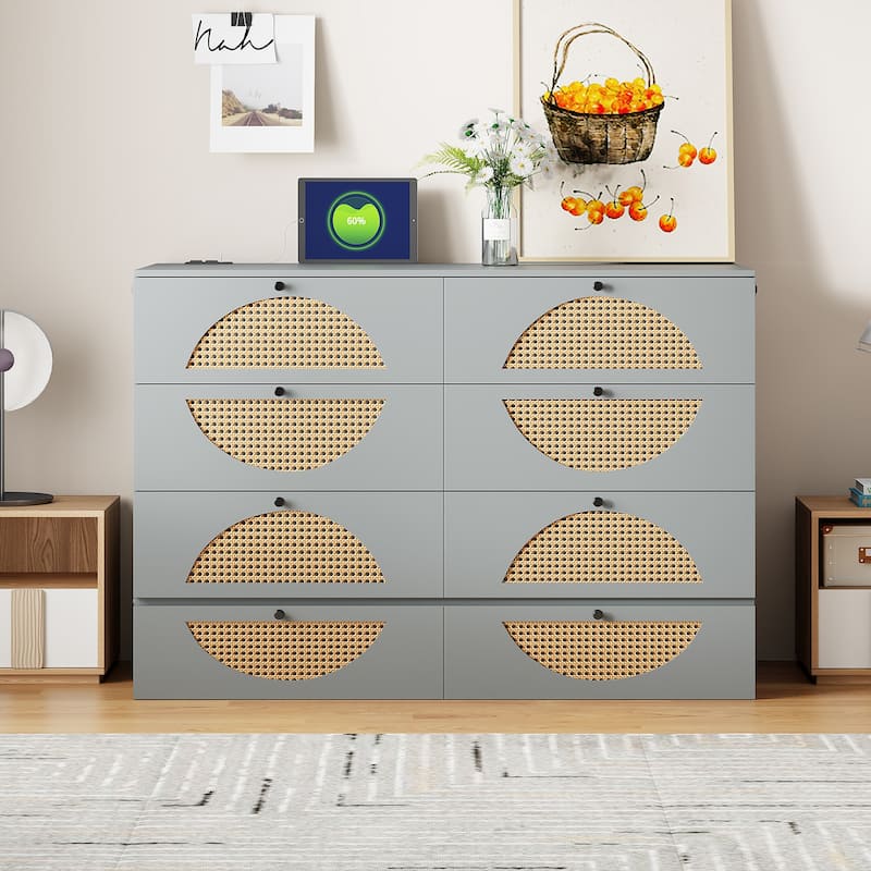 Gray Full Size Modern Style Murphy Bed with Large Drawer,USB Ports and Outlets for Bedroom - Gray