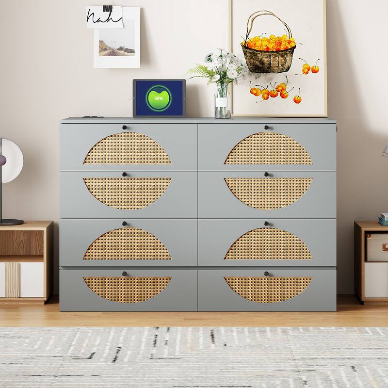 Modern Murphy Bed with Drawer, USB Ports, and Outlets - Gray - Full