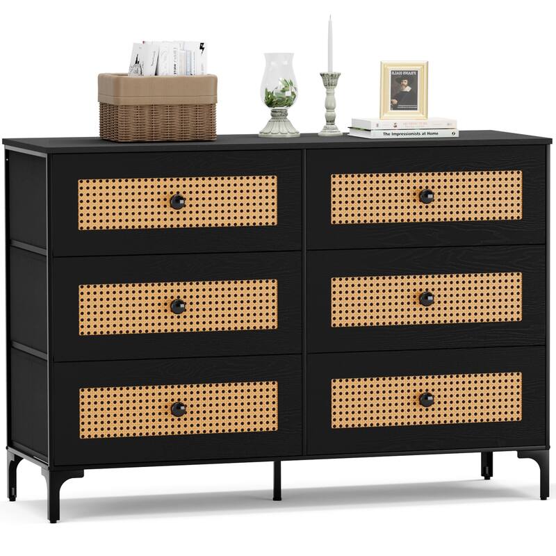 Wide Fabric Dresser 6 Drawer Dresser Storage Tower Unit