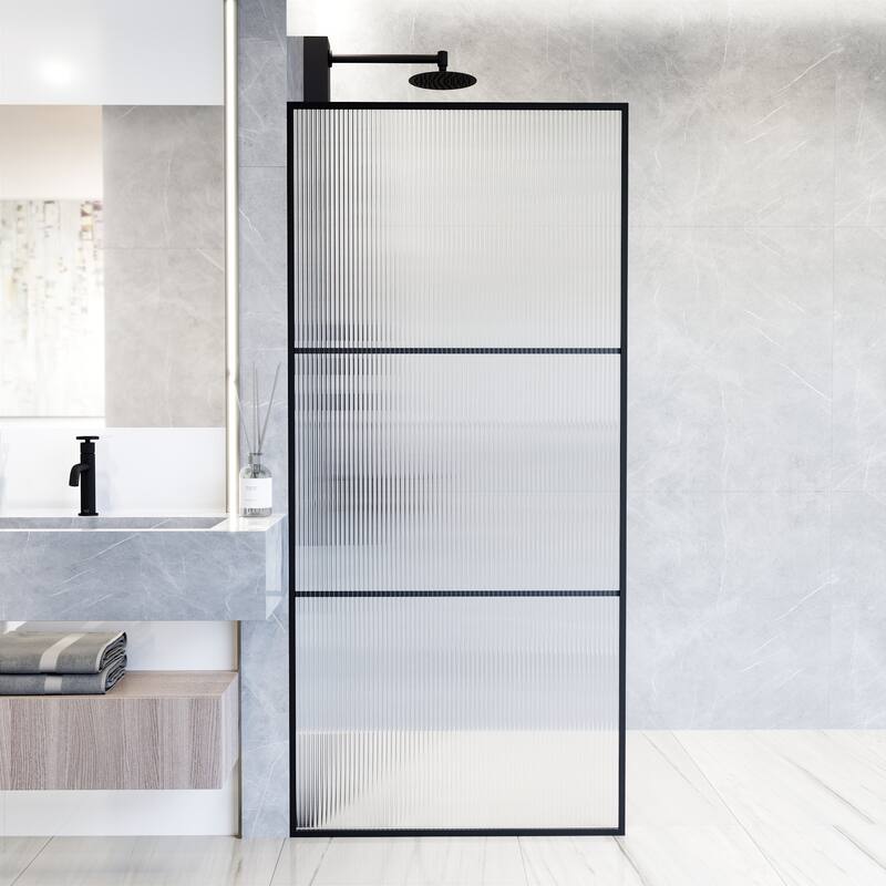 VIGO Divide 34" W x 74" H Framed Fixed Shower Screen in Matte Black