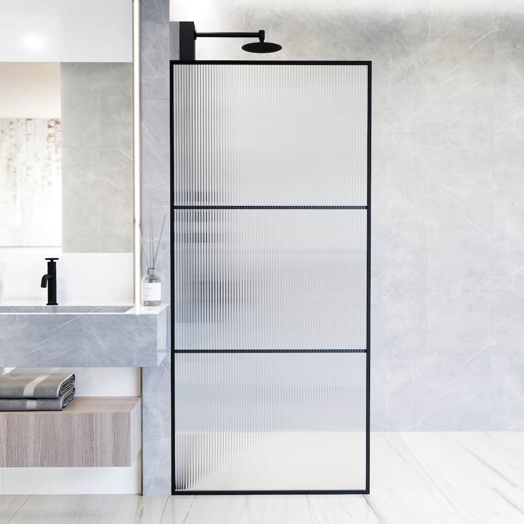 VIGO Divide 34" W x 74" H Framed Fixed Shower Screen in Matte Black