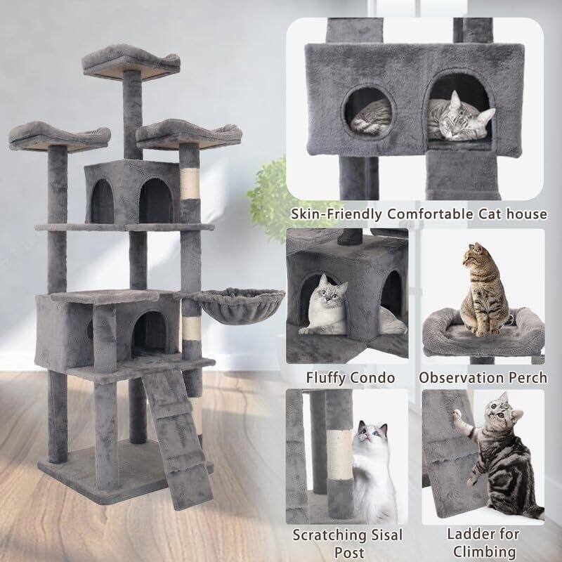 Cat Tree, with 2 Roomy Condo, 4 Perch, 63 inches
