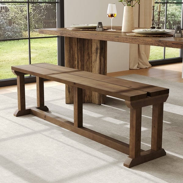 slide 2 of 12, Solid Wood Dining Bench, 59" Entryway Bench Kitchen Table Seat for Dining/Living Room, Hallway, Brown