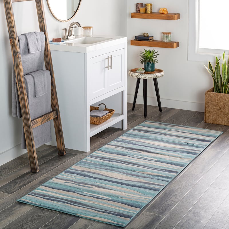 Livabliss Colton Aqua Wavy Stripes Area Rug - Aqua - 2' 7" x 7' 3"