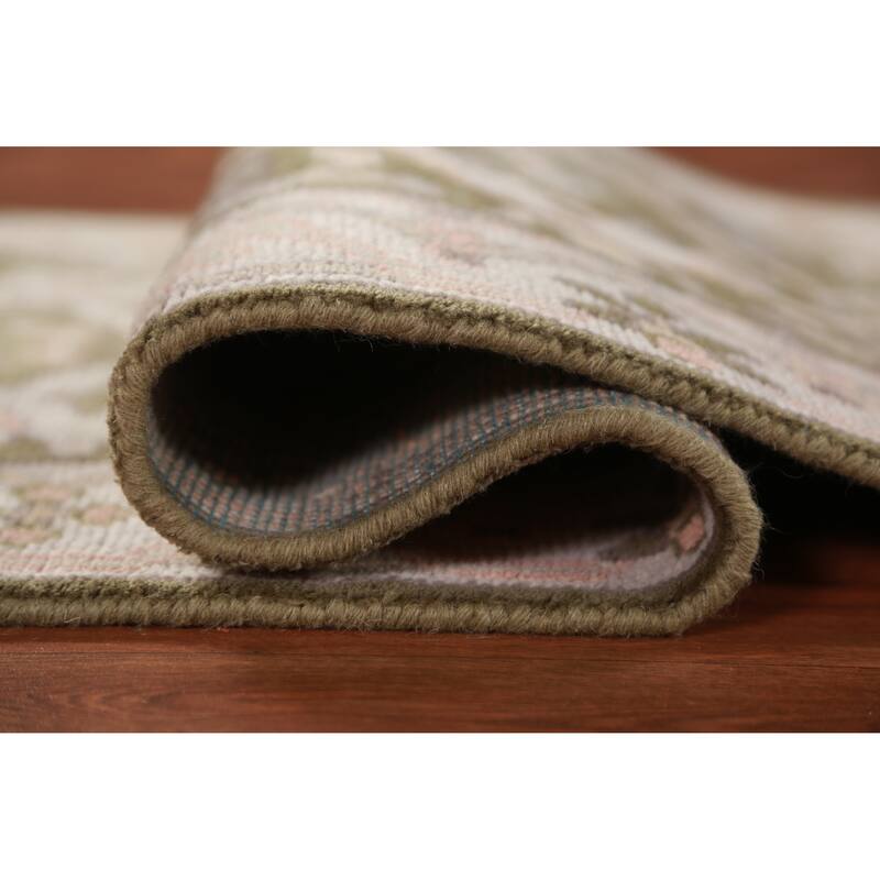 Green Oushak Oriental Runner Rug Handmade Wool Carpet - 2'6"x 9'8"