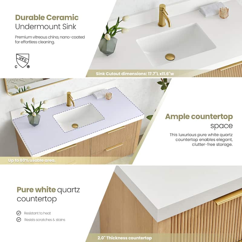 Barcelona Floating Bath Vanity with Quartz Stone Top without Mirror