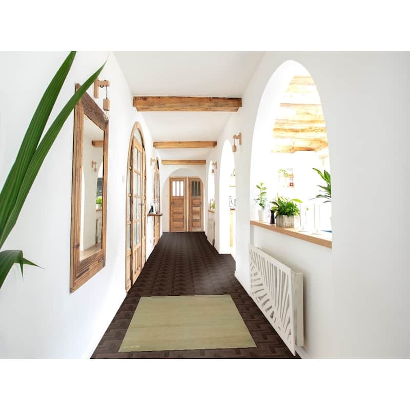 Gold & Green Modern Gabbeh Oriental Rug Hand-Knotted Wool Carpet - 2'8" x 4'0"