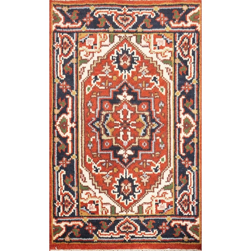 Hand Knotted Oriental 100% Wool Carpet Traditional Medallion Oranges & Rust Heriz (serapi) Area Rug - 3' 0'' X 2' 0''