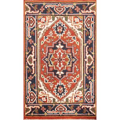 Hand Knotted Oriental 100% Wool Carpet Traditional Medallion Oranges & Rust Heriz (serapi) Area Rug - 3' 0'' X 2' 0''