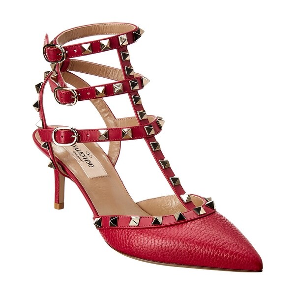 valentino rockstud caged 65 leather ankle strap pump