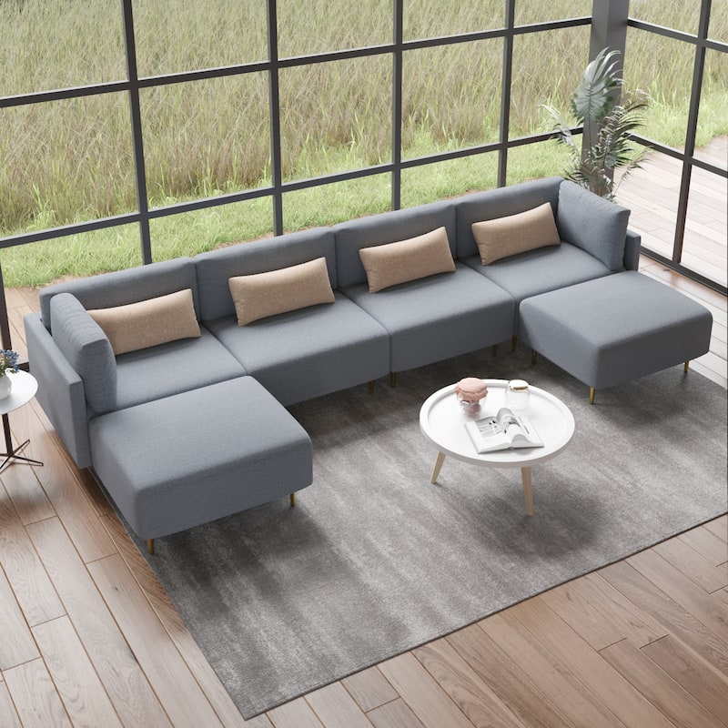 U-Shaped Sectional Sofa with Two Ottomans