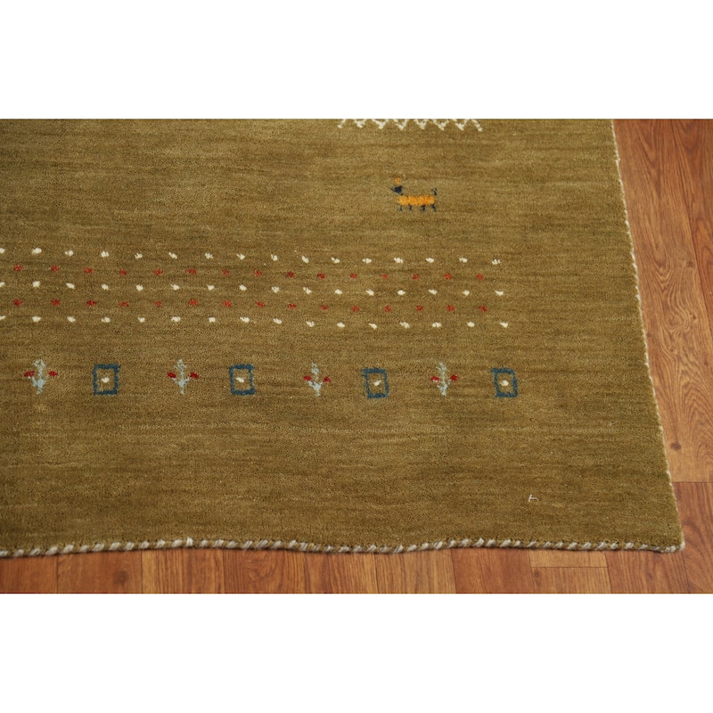Hand Knotted Oriental 100% Wool Carpet Tribal Animal Pictorial Green Gabbeh Area Rug - 7' 9'' X 5' 0''