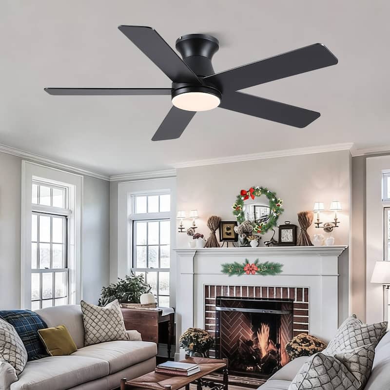 46"/52" Modern Quiet Flush Mount Ceiling Fan with Light and Remote,5 Blades,for Living room,Bedroom