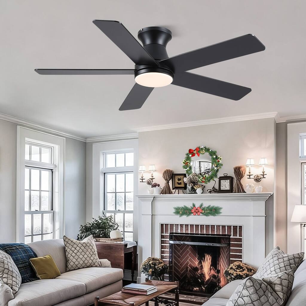 46"/52" Modern Quiet Flush Mount Ceiling Fan with Light and Remote,5 Blades,for Living room,Bedroom