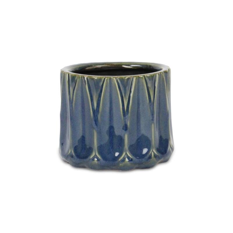 Tasselea Geometric Themed Round Ceramic Pot - Blue - Small