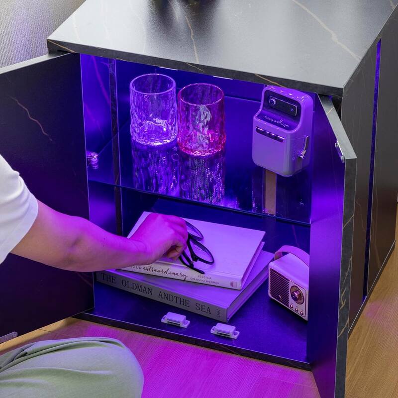 Nightstand with Glass Shelves and Led Lighting