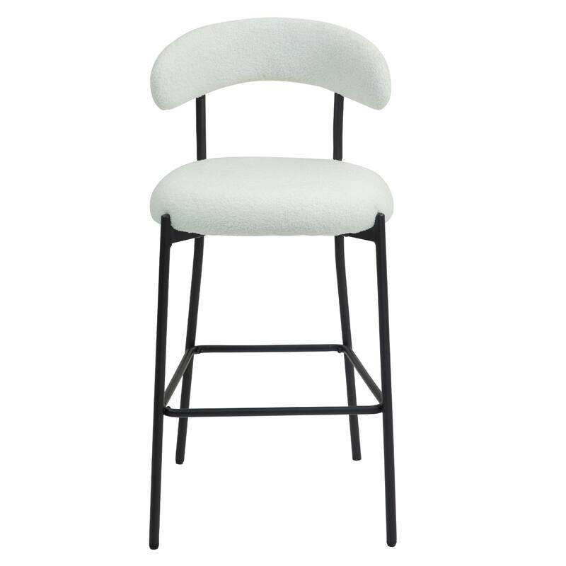 26'' Counter Height Bar Stools Teddy Fabric Cover Kitchen Island Counter Bar Stool with Black Powder Coating Base and Footrest