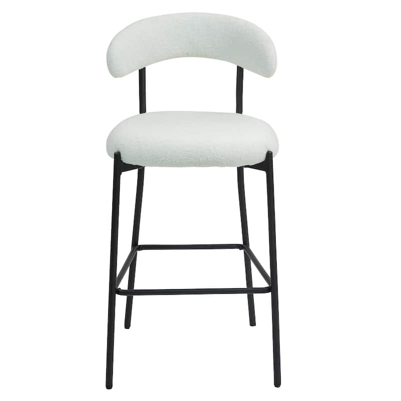 26'' Counter height bar stools Teddy fabric cover kitchen island counter bar stool with black powder coating base and footrest - White