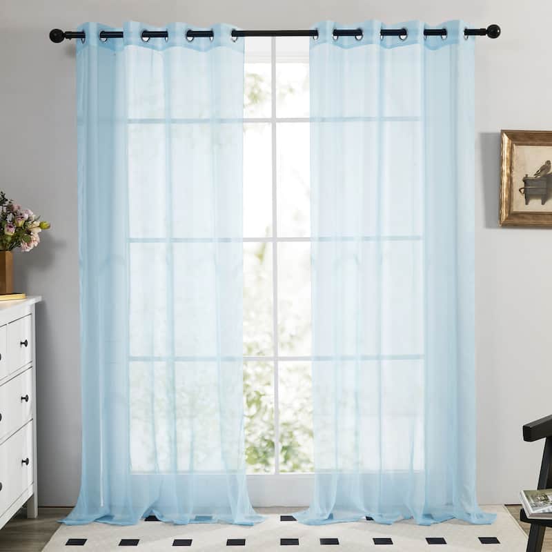 Grommet Sheer Curtain for Living Room 2 Panels - 52x45 Inches - Sky Blue