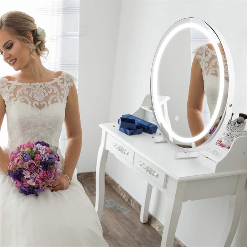 19-Inch Large Round Vanity Mirror with LED Halo Light