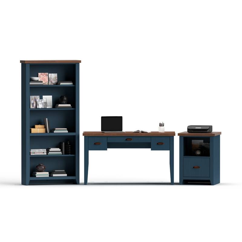 Bridgevine Home Nantucket 53 inch Writing Desk, No Assembly Required, Blue Denim and Whiskey Finish