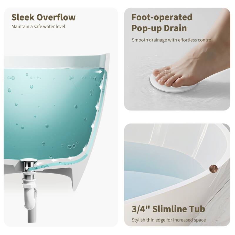 59" Glossy White Solid Surface Bathtub