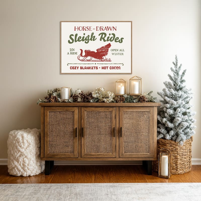 Christmas Farm Sign III by Victoria Barnes Framed Canvas Wall Art Print - Sylvie Beaded Rustic Natural