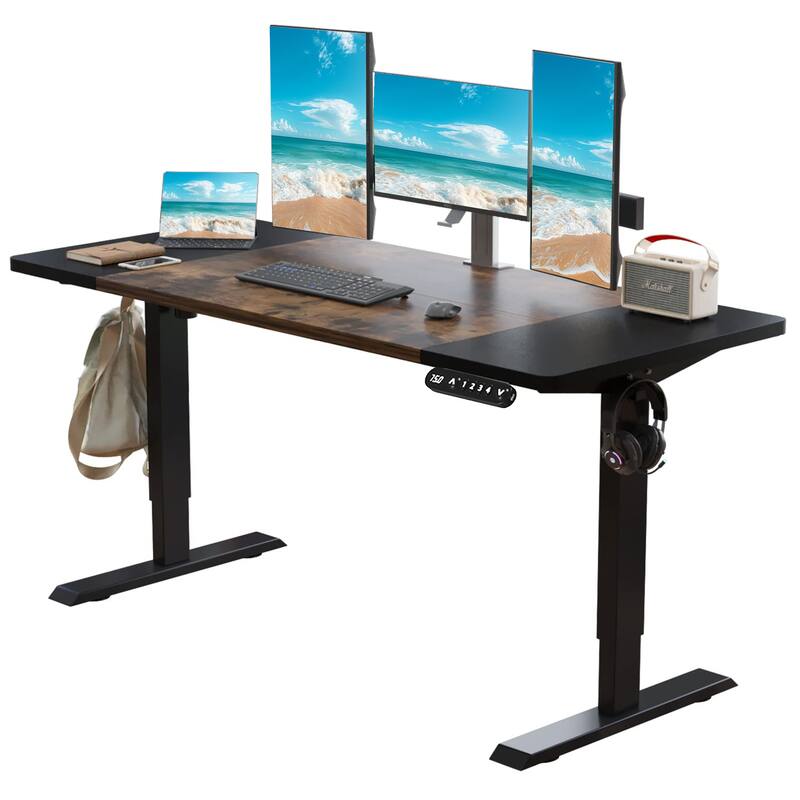 L-Shaped 59" Height Adjustable Electric Standing Desk, Sit and Stand Up Computer Desk For Home Office rustic - Black